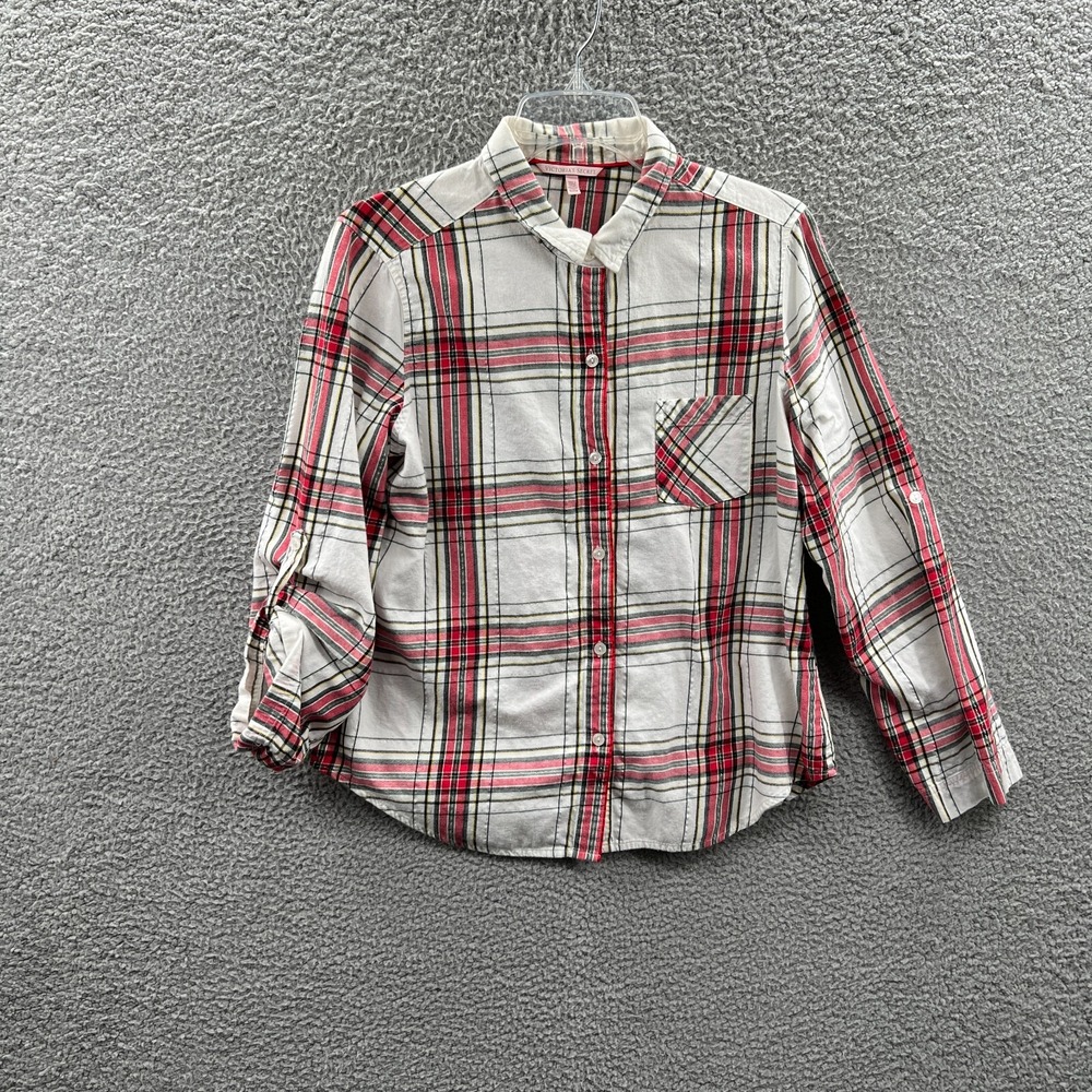 Victorias Secret Womens Flannel Button Front Shirt M Plaid Cottage Grunge Layer